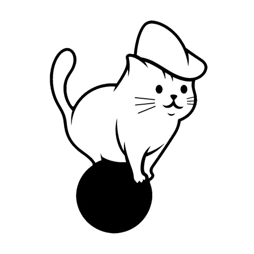 Cat Balancing Circus Hat line drawing
