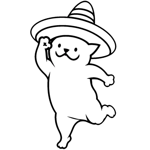 Cat Dancing Sombrero line drawing