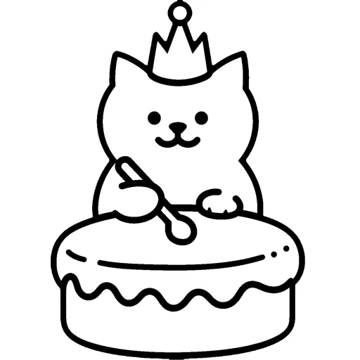 Cat Decorating Cake Party Crown line drawing