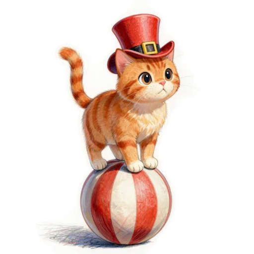 Cat Balancing Circus Hat