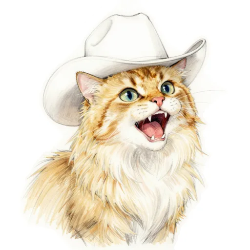 Cat Meowing Cowboy Hat