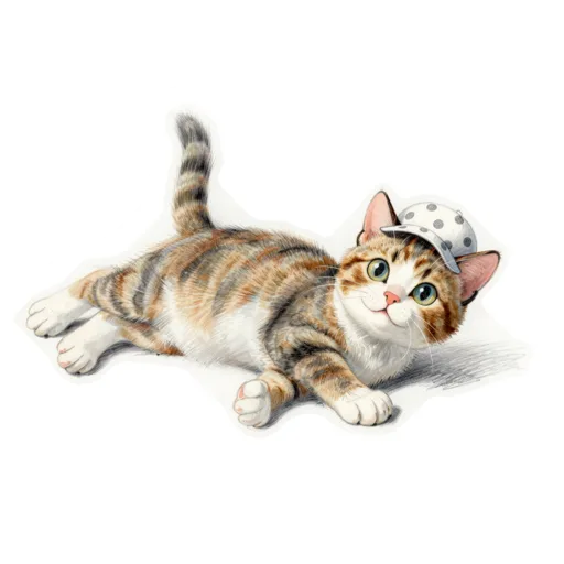Cat Rolling Polka Dot Cap
