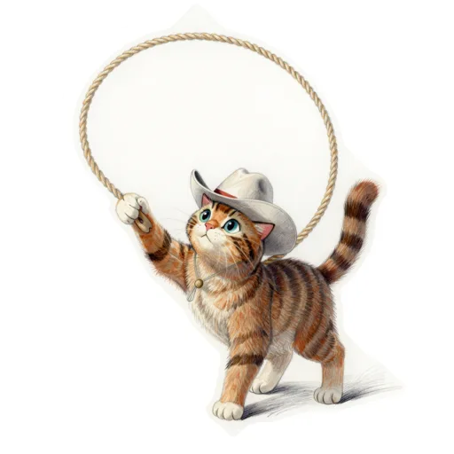 Cat Rope Twirling Cowboy Hat