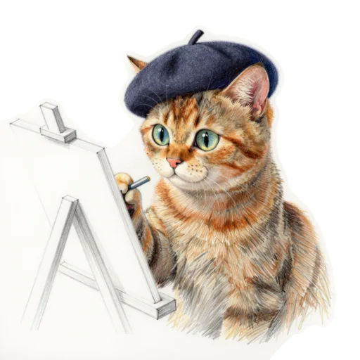Cat Sketching Beret
