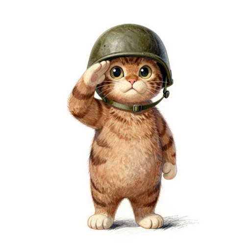 Cat Standing Guard Army Helmet
