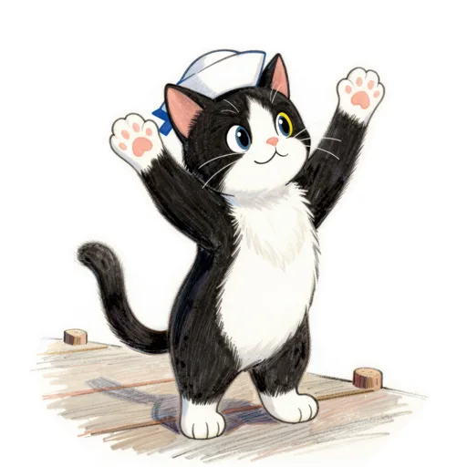Cat Waving Sailor Hat