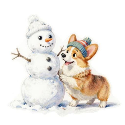 Dog Patting Snowman Knit Cap