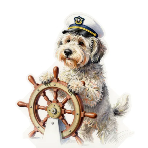 Dog Standing At Wheel Captain Hat