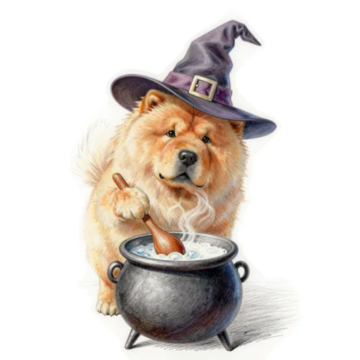 Dog Stirring Cauldron Witch Hat