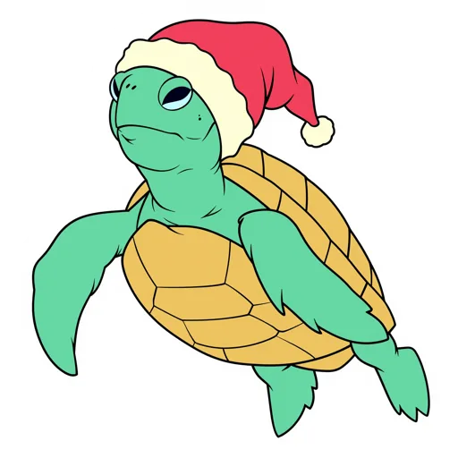 Sea Turtle Waving Santa Hat
