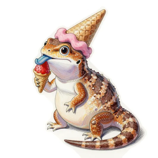 Blue Tongue Skink Licking Ice Cream Hat