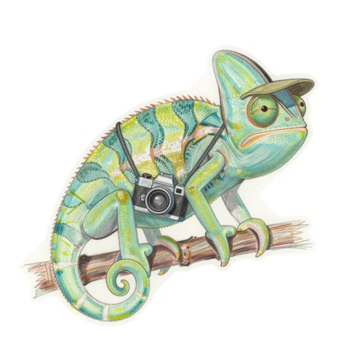 Chameleon Photographing Photographer Cap