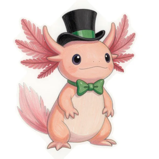 Golden Axolotl Posing Top Hat