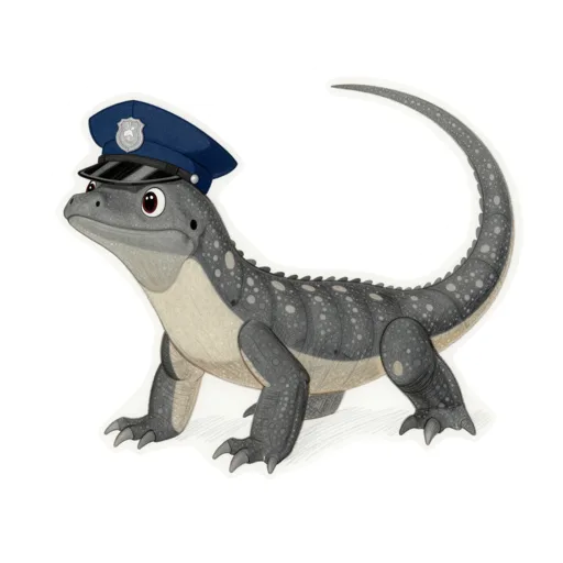 Monitor Lizard Patrolling Police Cap