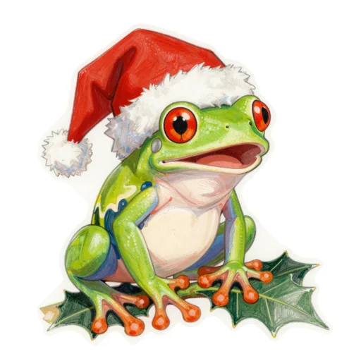Tree Frog Carolling Santa Hat