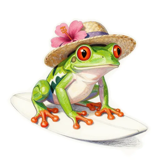 Tree Frog Surfing Hibiscus Hat